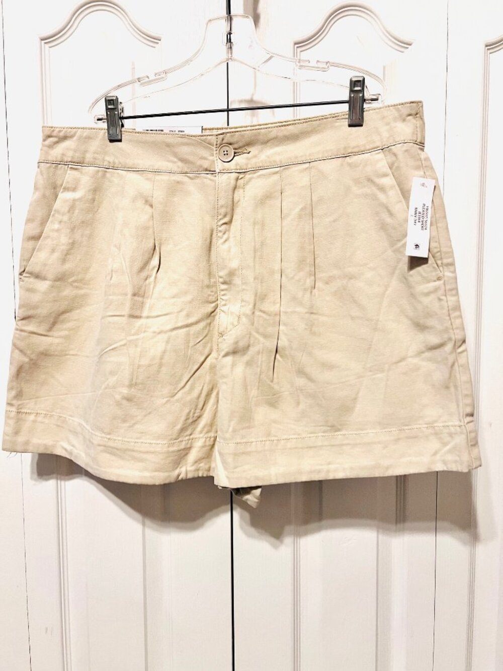 Joie-NWT-Women's Pleated Shorts-Linen Blend-Beige-12-Stretch-Elastic Waist-Comfy
